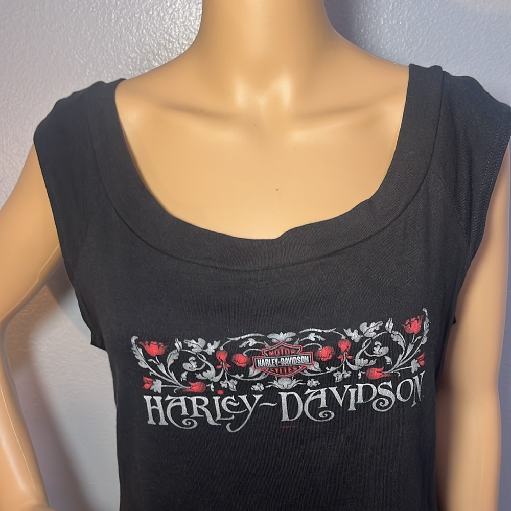 Vintage Harley Davidson Cap Sleeve Boatneck Black Tank Top